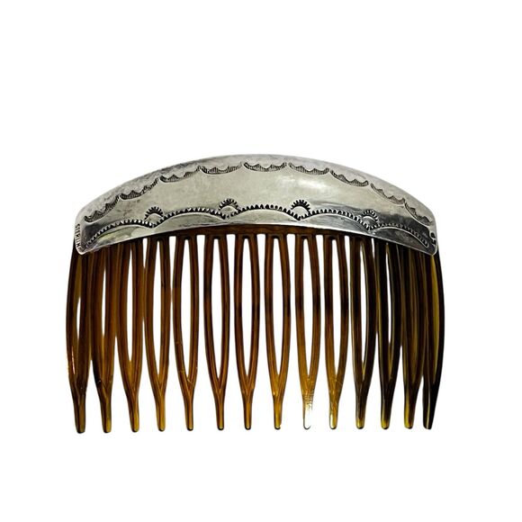 Vintage Navajo Sterling Silver Hair Combs Pair Hand Stamped Artisan Signed LP - Picture 5 of 13